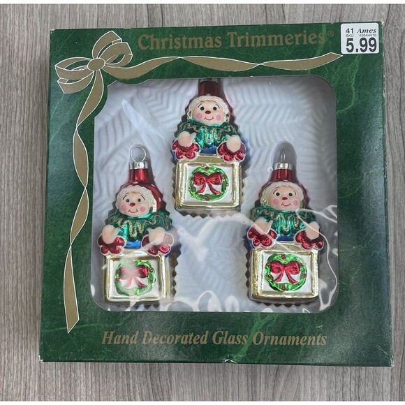 Vintage Christmas Trimmeries  glass ornaments Hand Decorated Jack In Box Elf - Picture 2 of 9
